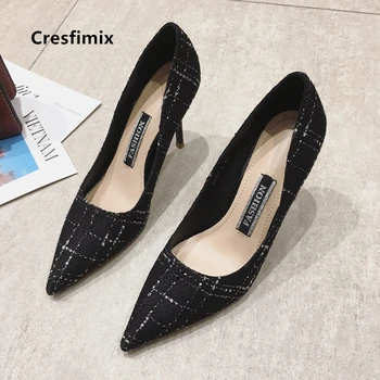 

Cresfimix women cute pointed toe black 9cm high heels for office lady casual summer high heel shoes stiletto zapatos dama a5944