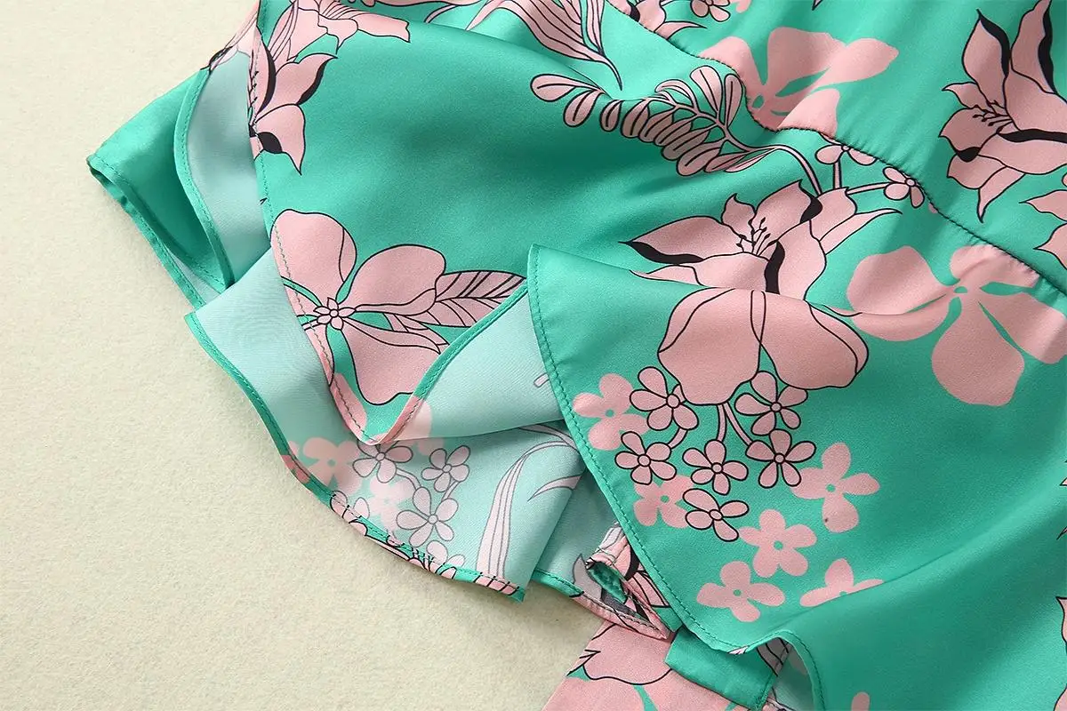 Autumn new women bow lantern sleeve printed dress 920