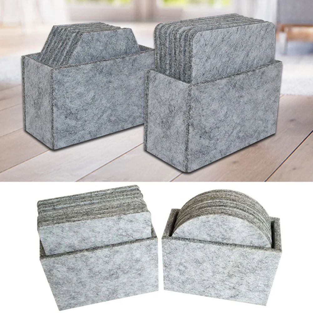 

8 Pcs Grey Felt Coaster Cup Mat Pad + 1 Storage Box Bowl Mug Glass Plate Creative Placemat Insulation Pad Drink Accessories