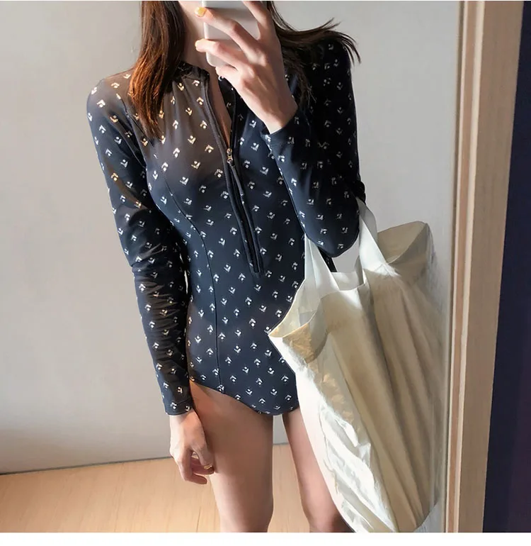 Diving One Piece Swimsuit Print Long Sleeve Women Swimwear Bathing Suit Rash Guard Surfing For Rash Guard Surfing Swimsuit