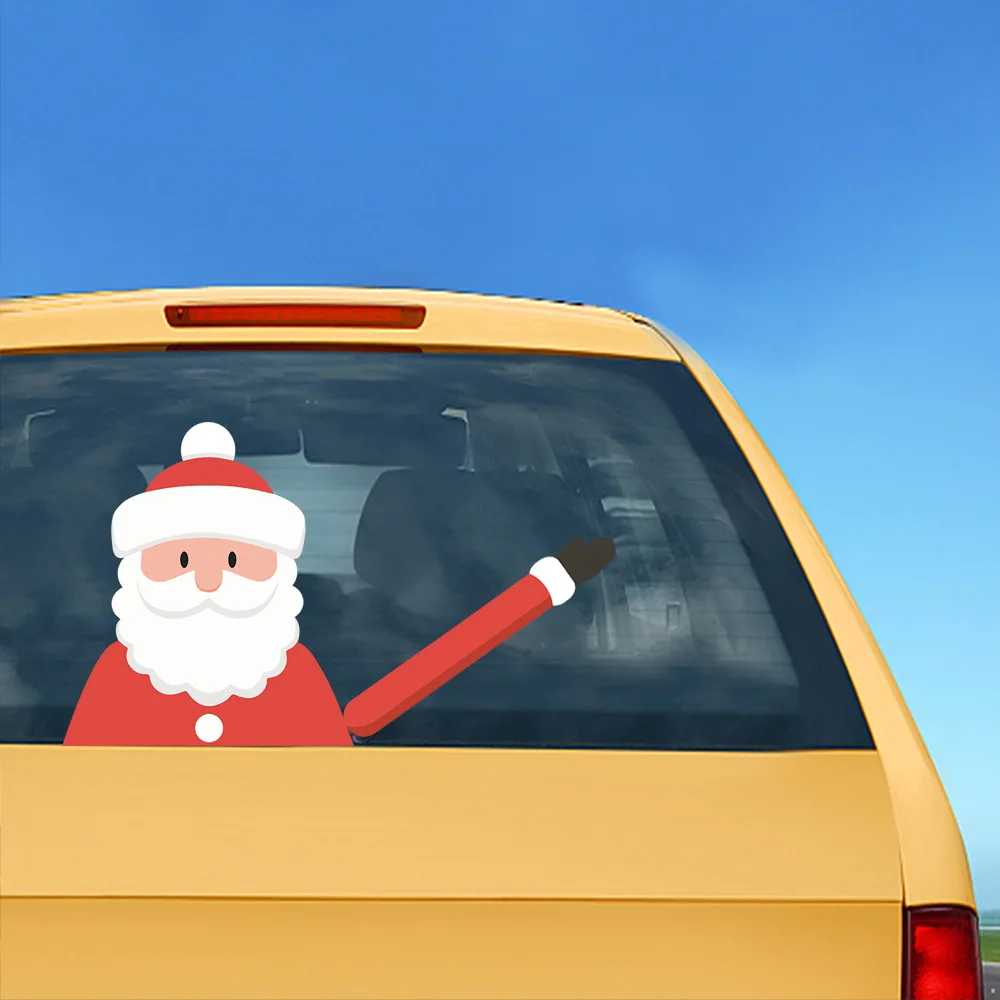 Car Stickers Christmas Decoration Santa Claus 3D PVC Waving Car Stickers Styling Window Wiper Decals Rear Windshield Decoration (10)