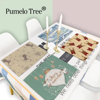 

2/4/6 PCS Greet Christmas Linen Santa Claus Snowflake Elk Pattern Cake Decoration 42*32cm New Year Home Kitchen Placemat Natale