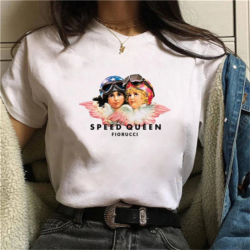 90s Graphic Rock Top Tees Female Angel child T Shirt Women Harajuku Vintage T-shirt Fashion Queen Tshirt
