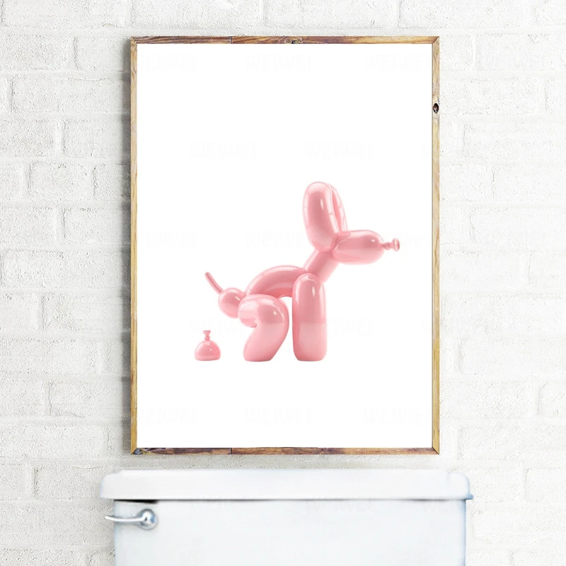 Affiche moderne imprimée de chien, ballon, décor mural de salle de bain, de  toilette, peinture d'art contemporain | AliExpress