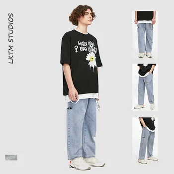 

Jeans Men Men's Baggy Wide Leg Straight Jeans Plus Size S-XXL Multi Pockets Skateboard Cargo Pants Men Denim Trousers Joggers