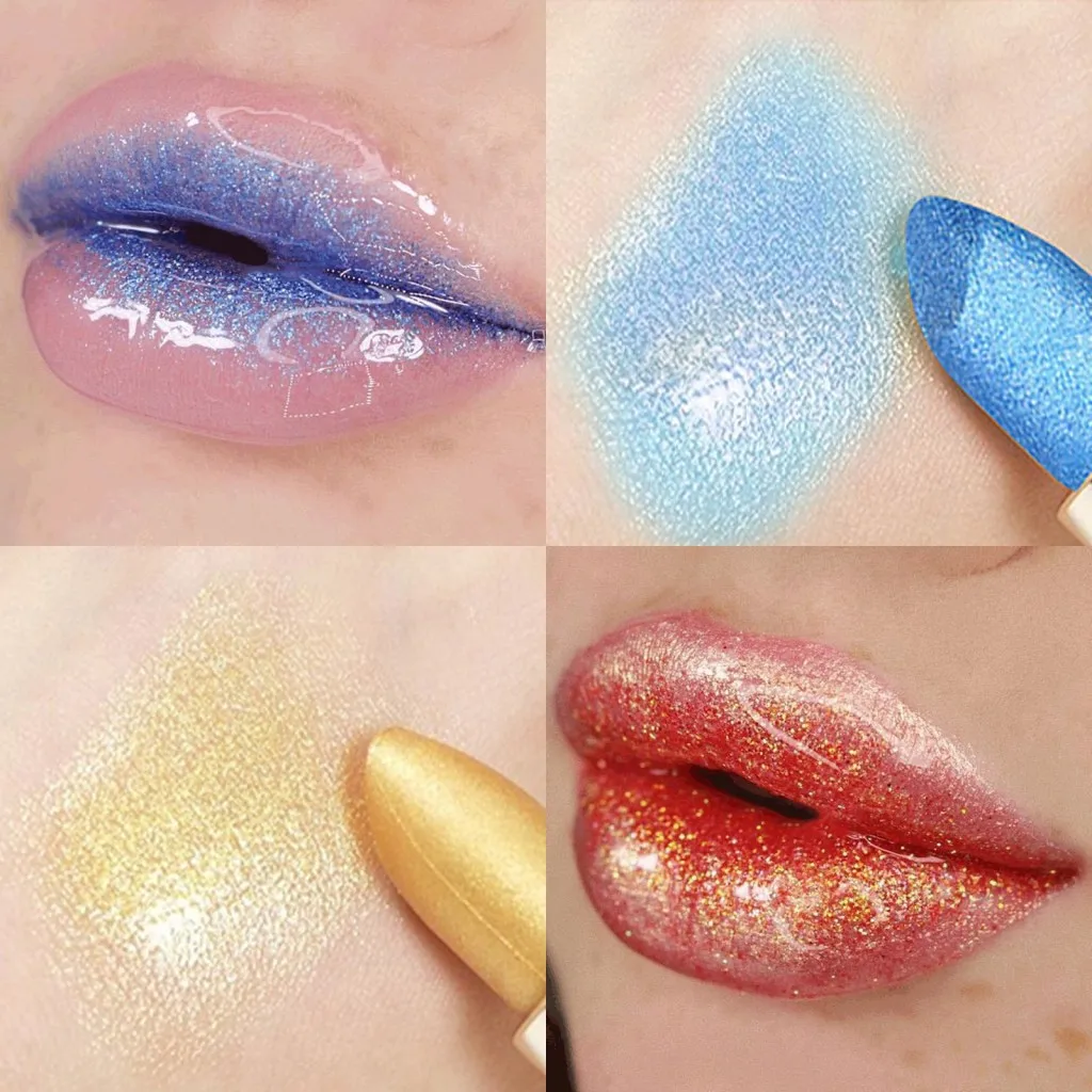 

1pcs Sequin pearlescent lipstick is not easy to decolorize waterproof long-lasting moisturizing non-stick cup sparkling lipstick