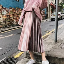 JAYCOSIN юбка из золотого бархата, подходящая по цвету Женская юбка с высокой эластичной талией, длинная Плиссированная юбка миди, Повседневная маленькая юбка для танцев