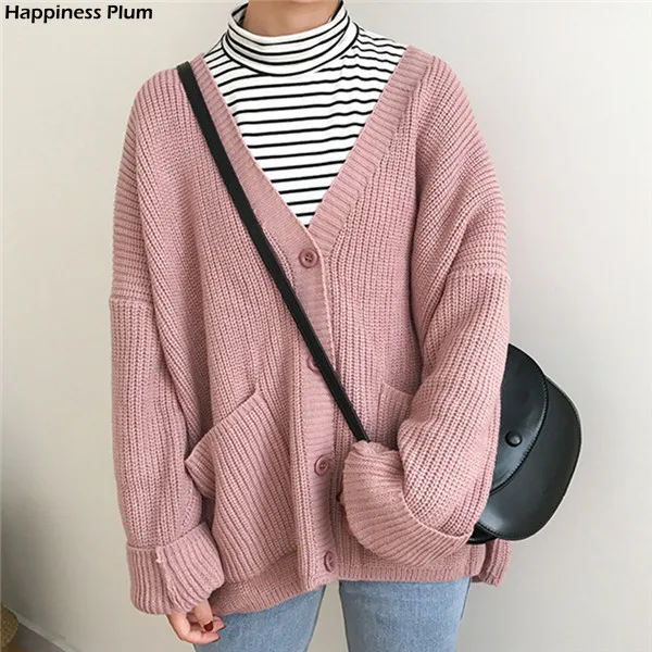 

2020 Korean Women Sweater Cardigan Double Pocket Design Female Knitted Cardigan Knit Sweater Autumn Winter Tops