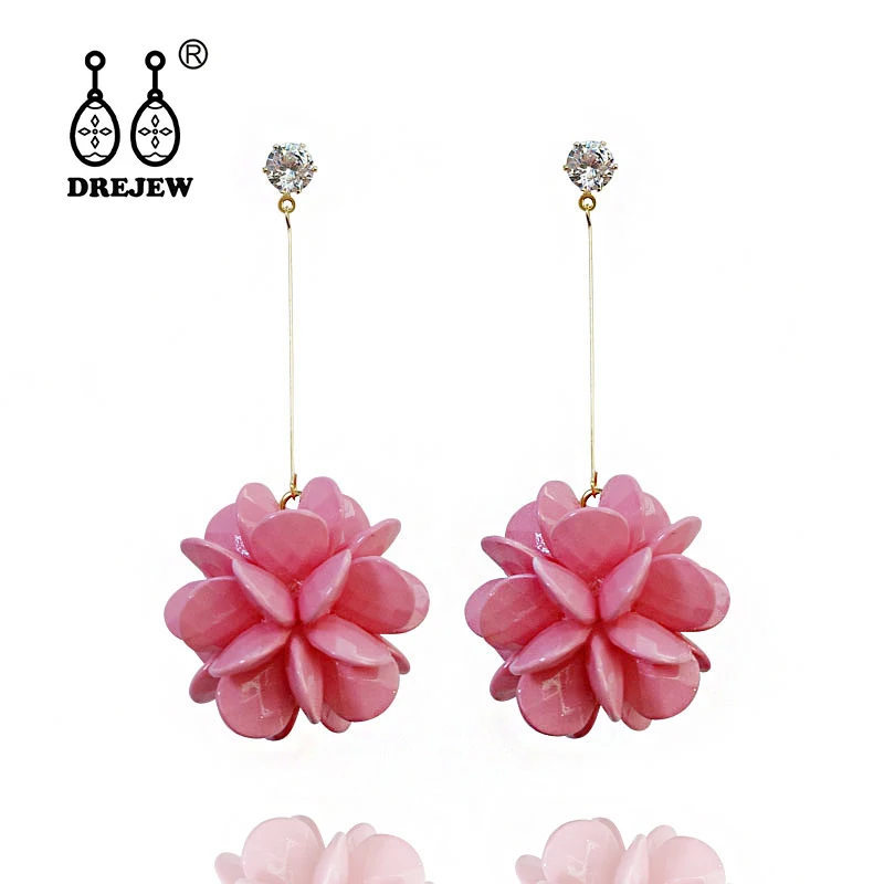 

DREJEW Pink Orange Yellow Green Flower Statement Earrings Sets 2019 925 Alloy Drop Earrings for Women Fashion Jewelry HE9141