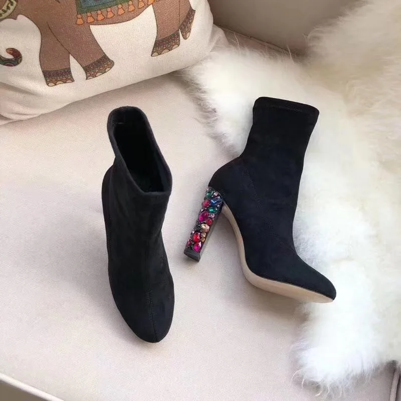 

Women High Heel Booties Large Fashion Female High-Heeled Boots Young Ladies Fashion Booties High heel Cloth Boots