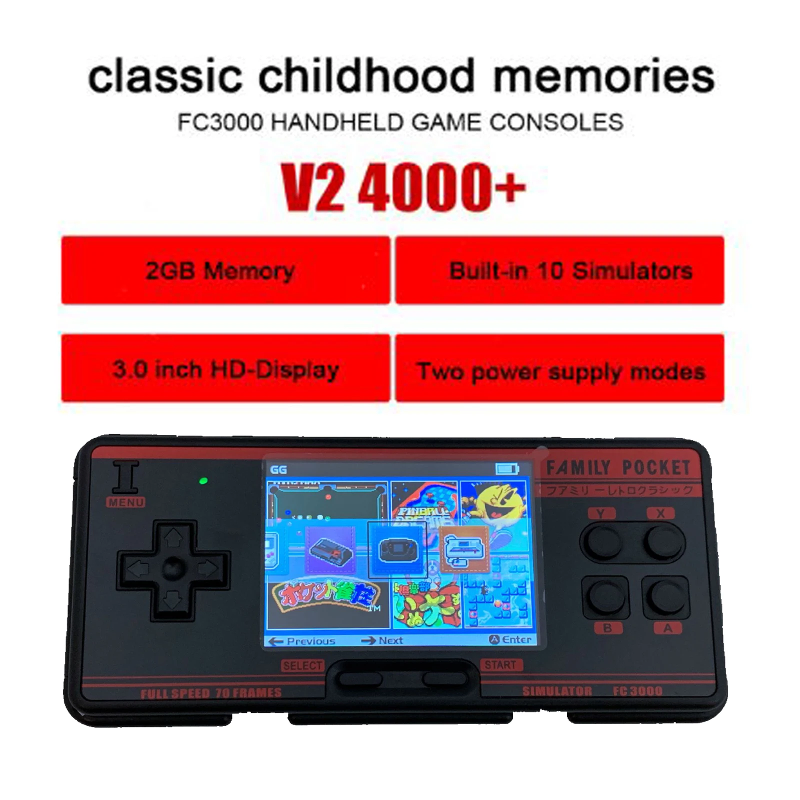 V2 version FC3000 handheld game console 8 simulator children's color screen game console for PXPX7 Black Grey Dropshipping 