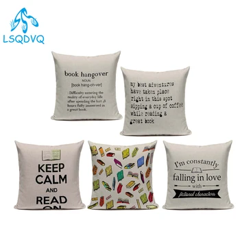 

Decorative Throw Pillows Case Letter Animals Cats Read Books Linen Home Decor Sofa Cushion Cover for Living Room Decoration