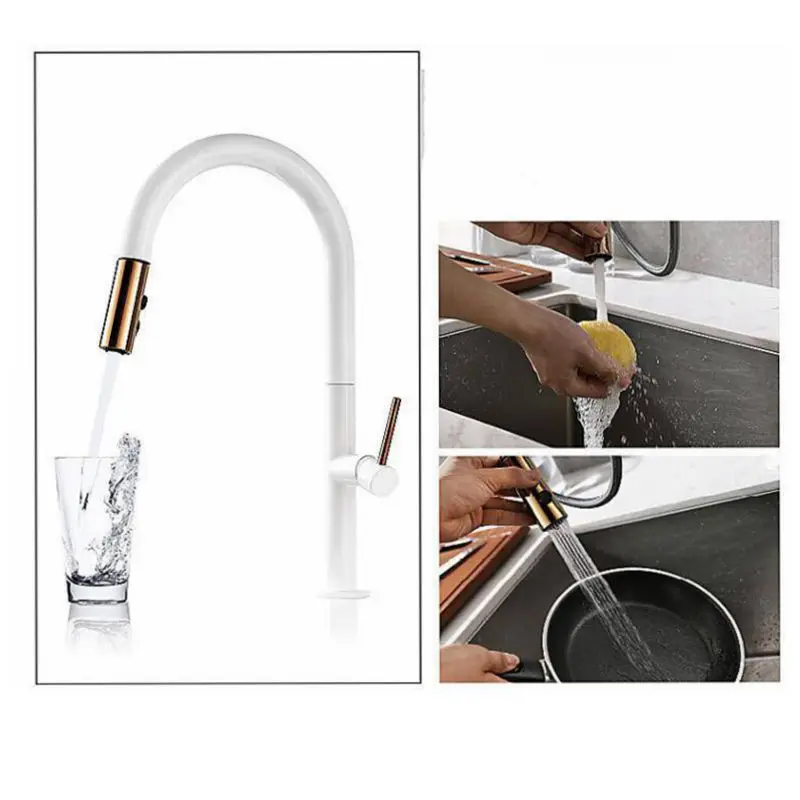 Vidric Pull Out Kitchen Sink Faucet Black Hot Cold Water Mixer Kitchen Crane Deck Mounted Single Handle White Kitchen Faucets EL