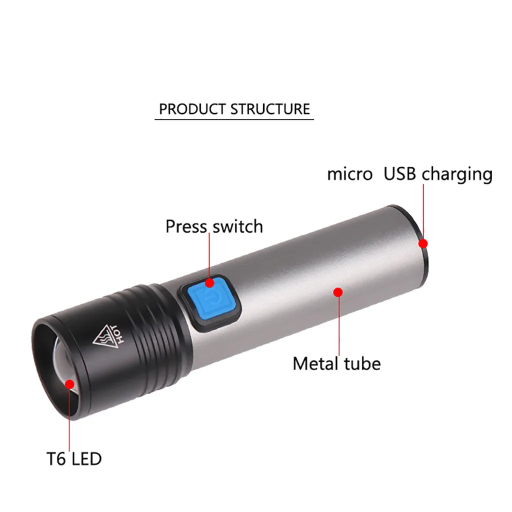 Zoomable T6 светодиодный перезаряжаемый фонарь, светильник-вспышка, рабочий светильник, фонарь для кемпинга, телескопический зум, алюминиевый сплав, светодиодный светильник-вспышка