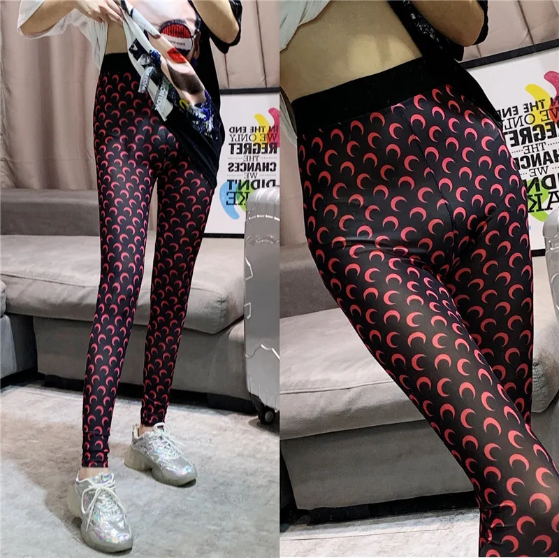 women's fashion 2020 Fashion Summer Streetwear Pencil Pants Women Blingbling Shiny High Waist Stretch Ice Silk Print Moon Leggings Sweatpants joggers for women