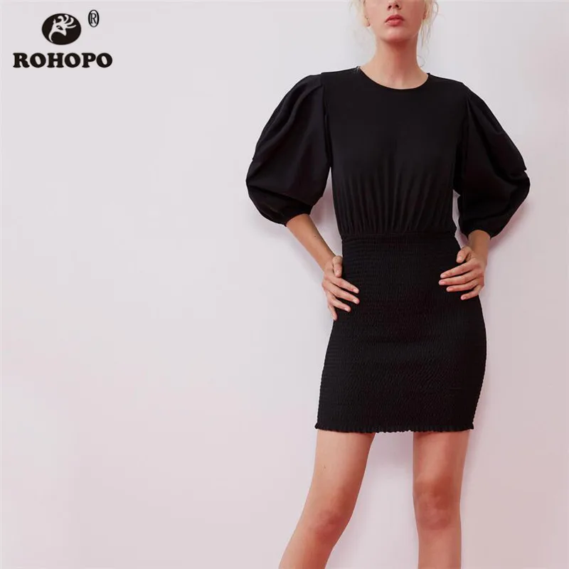 ROHOPO/пышная туника с рукавом средней длины, Осеннее однотонное платье, эластичность, низ, Свободный Топ, женское платье#9340