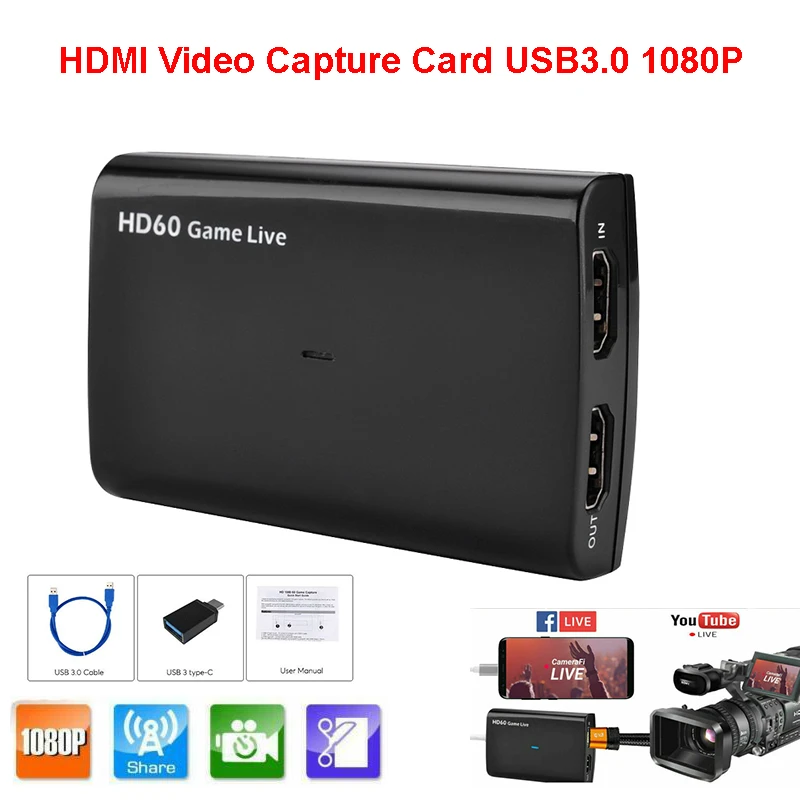 Hdmi Video Capture Card Usb 3 0 Tipe C Fhd 1080p 60fps Permainan Video Recorder Untuk Ps3 Ps4 Tv Box Twitch App Obs Youtube Live Streaming Dvr Cards Aliexpress