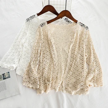 

loose casual all match knitted women shirts v-neck long-sleeved solid hollow out female outwear coat tops