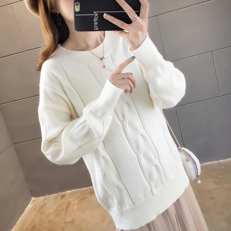 Autumn Winter Women Pullovers Sweater Knitted Elasticity Casual Jumper Basic Loose Warm Female Sweaters Top
