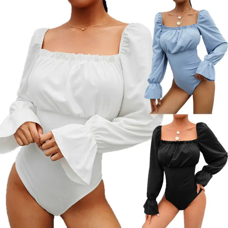 

2019 Ladies Women Bodysuit Autumn Long Sleeve Sexy Hollow Out Lace Up Backless Leotard Top Jumpsuit Playsuit