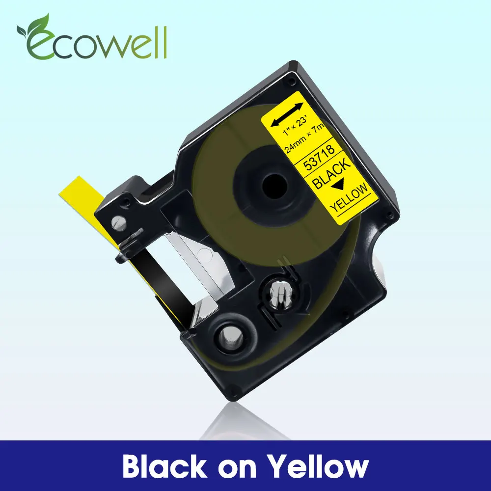 Ecowell-24mm * 7m 테이프, Dymo D1 53718 호환 라벨 테이프, 노란색 바탕에 검은 색, Dymo labelmanager 500TS,400 LabelWriter 450 Duo