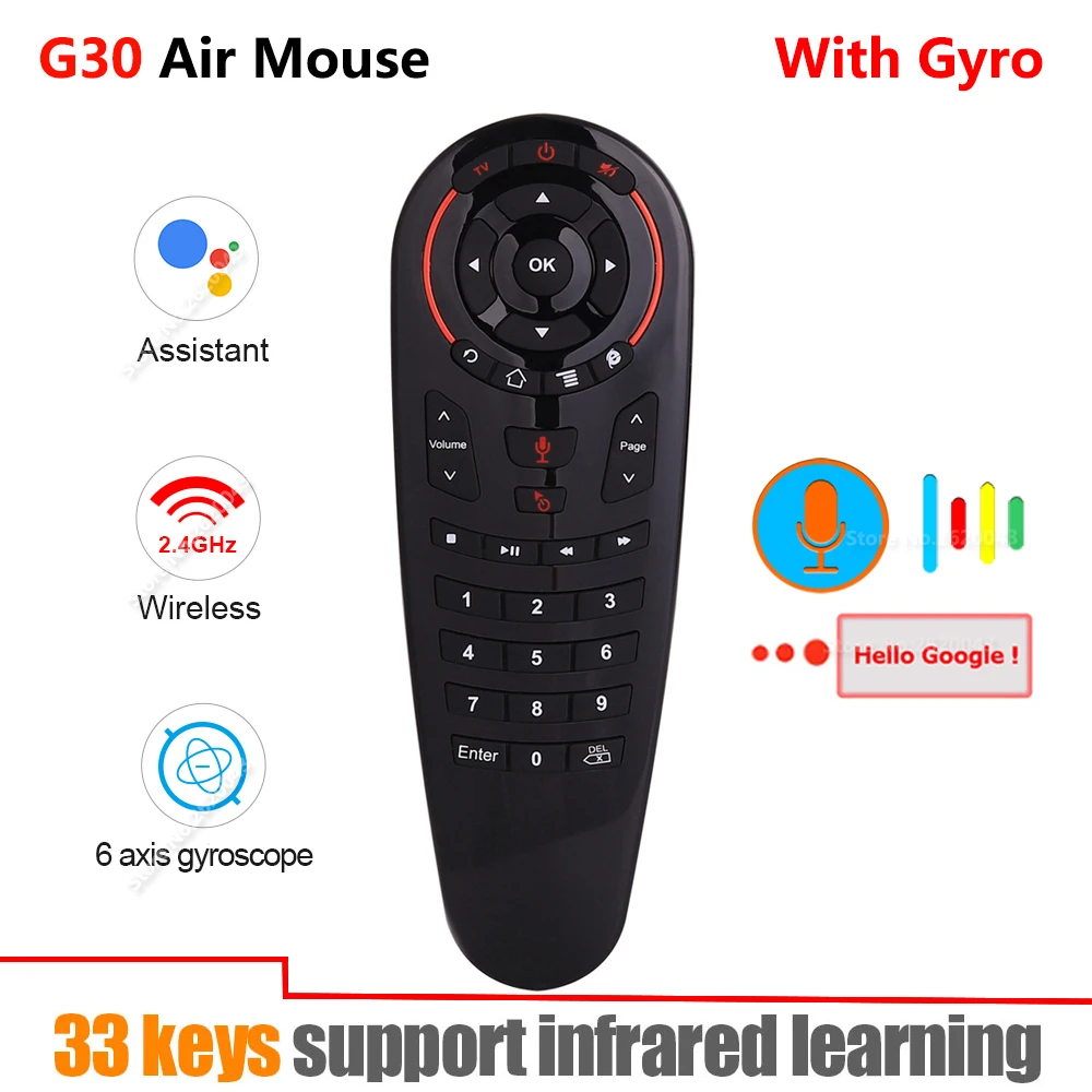 

G30 Voice Remote Control 2.4G Wireless Air Mouse Microphone Gyroscope Mini Keyboard IR Learning For X96 H96 HK1 TV Box G10 G20