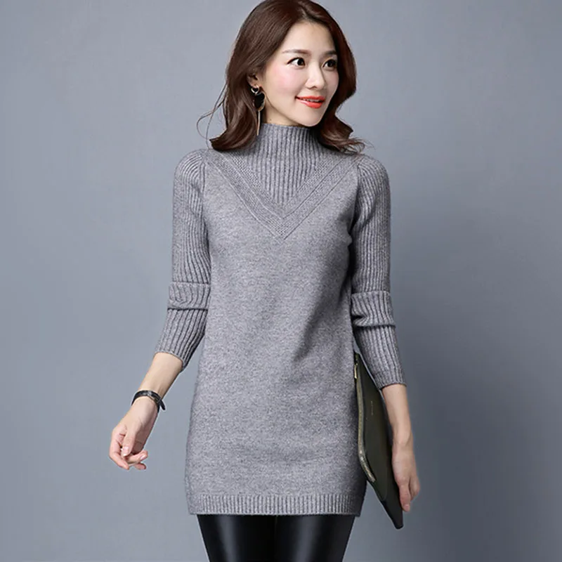 Tide Autumn women's long-sleeve Pullover Sweater Female Slim Long Design Basic Plus Size Knitting Warm Outerwear Top |