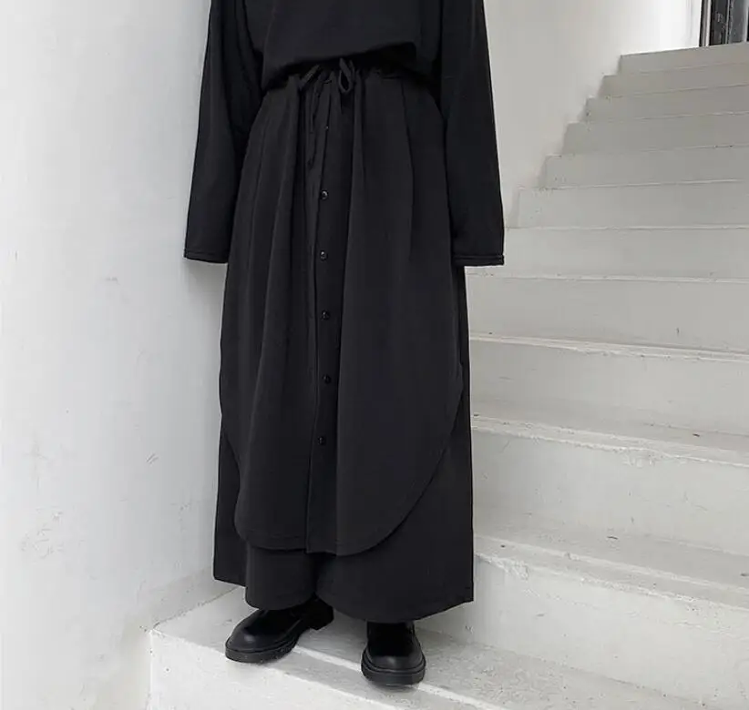 M-XL! Tide модели темных личностей двойная кнопка украшения мужские свободные широкие брюки для ног волосы стилист поддельные две части кэжуал Пан