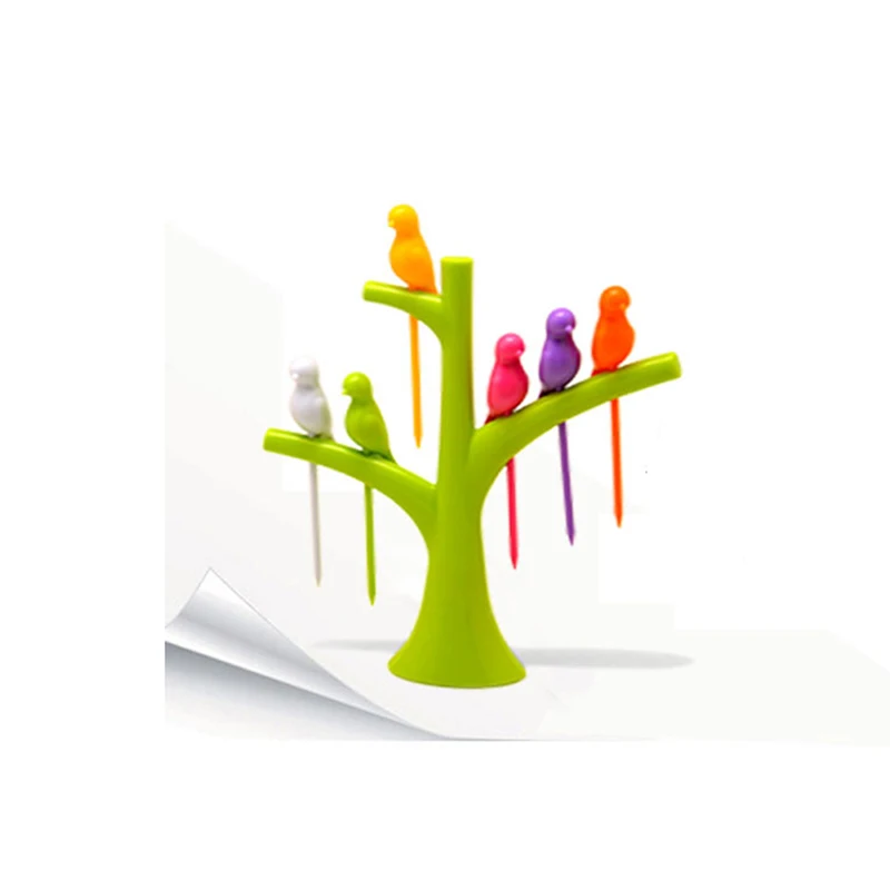 Домашняя мода пластиковая птица Treetop фрукты вилка набор многоразовые Десертные Вилки для торта вилки для вечеринок