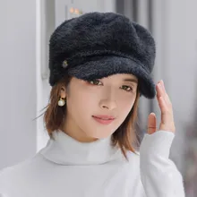 Женская Зимняя кепка в британском стиле, Модная вязаная плюшевая шапка, удобная и теплая