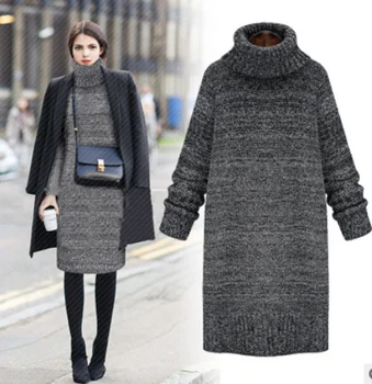 

ZOGAA 2019 Women's Winter High-neck Long Sweaters High Quality Cashmere Knitted Sweater Pullover Underwear Dress Long Sweaters