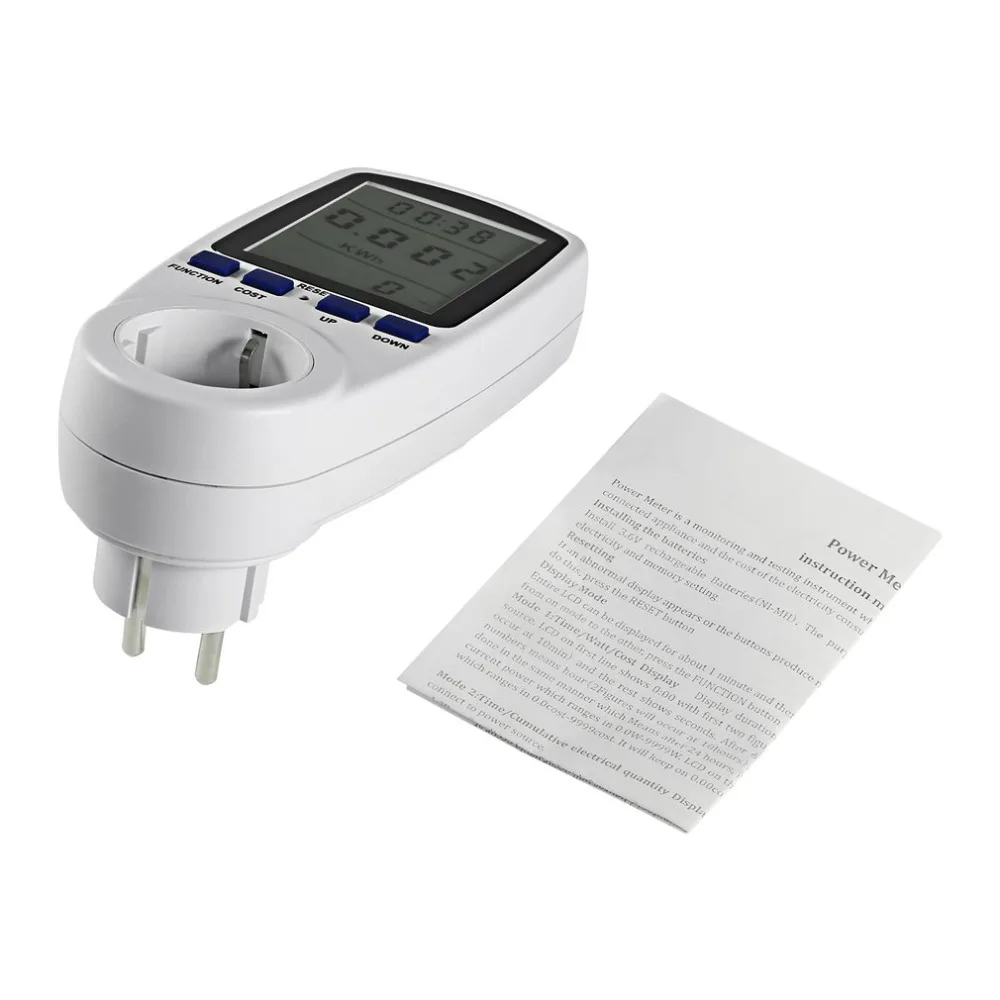 EU Plug 230V 50Hz Backlight LCD Digital Display Watt Current Voltage Electricity Monitor Analyzer Power Meter blue light