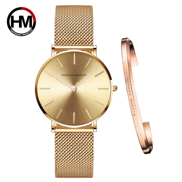 Rose Gold 1 Set Bracelet Watch Japan Quartz Creative Design Waterproof Stainless Steel Mesh Ladies Watches Relogio Feminino