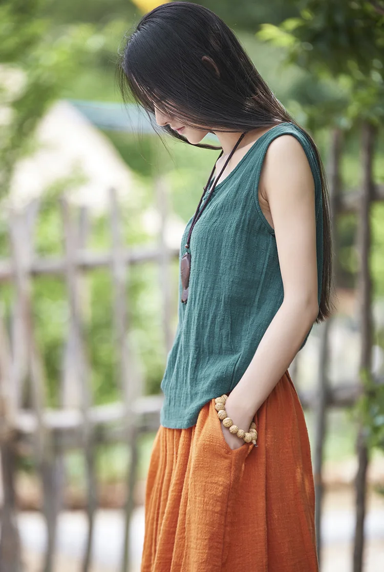 Женские майки без рукавов с круглым вырезом летняя рубашка новая 9 цветов однотонная Повседневная хлопковая льняная винтажная женская одежда жилет Топ