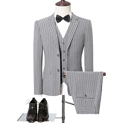 New men slim fit office Blazers+Pants+Vest sets mens formal smart casual wedding clothes stripe color Coat + Trousers +Waistcoat New men slim fit office Blazers+Pants+Vest sets mens formal smart casual wedding clothes stripe color Coat + Trousers +Waistcoat