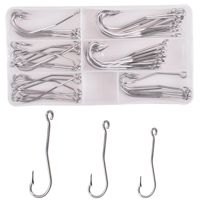 56Pcs/Box Stainless steel Long shank Fishing Hooks Sharp Offset hook bend  Saltwater EEL Barbed hooks jig fishhooks - AliExpress