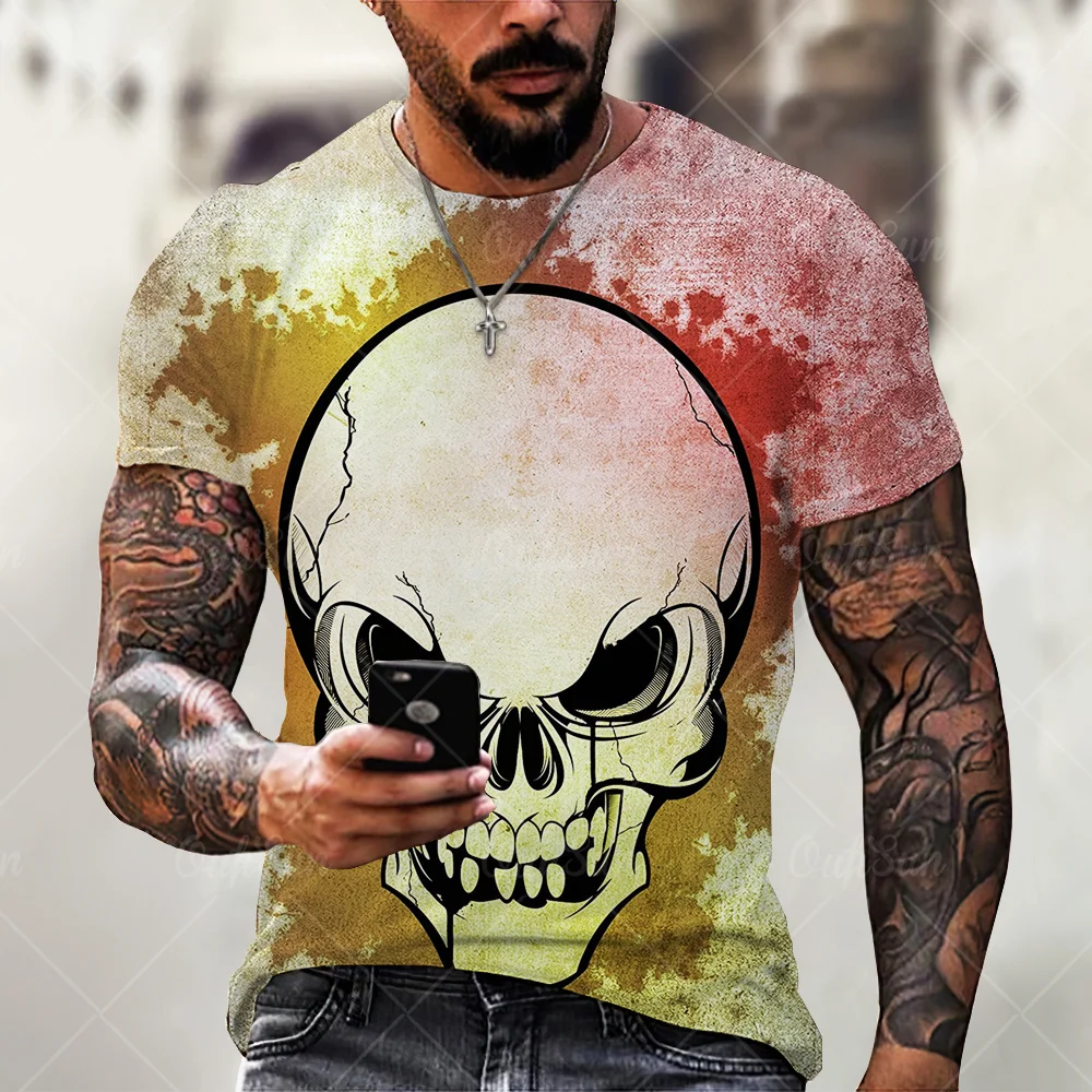 2021 Summer New Men’s 3D Skull Print T-shirt Casual Stylish Breathable O-neck Short-sleeved T-shirt