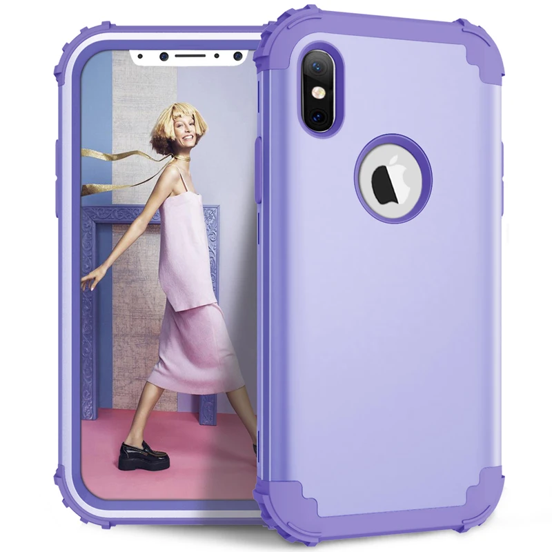 

3 in 1 Silicon PC Phone Back Case for iPhone XS XR Safe Shockproof Back Cover Shell for Apple iPhone XS Max Full Protective Case