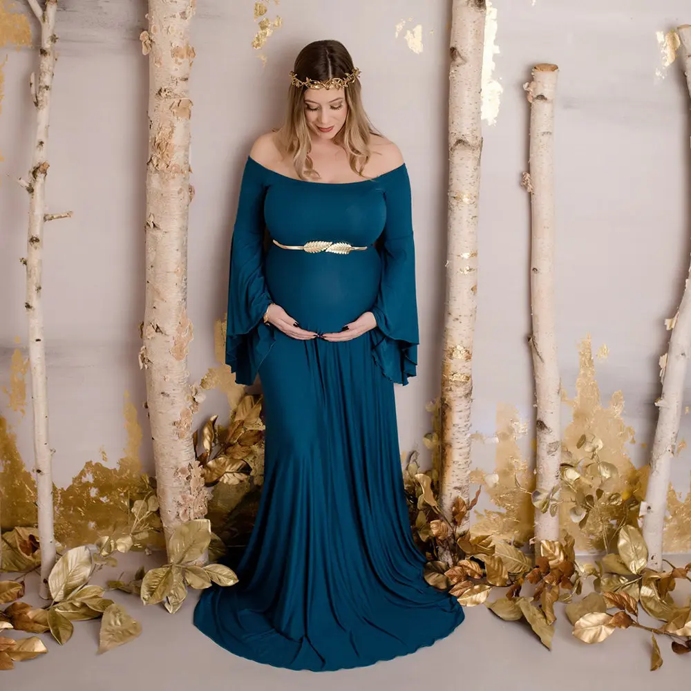 

New Shoulderless Maternity Dresses Long Women Pregnancy Photography Prop Maxi Maternity Gown Dress For Pregnant Photo Shoot 2020