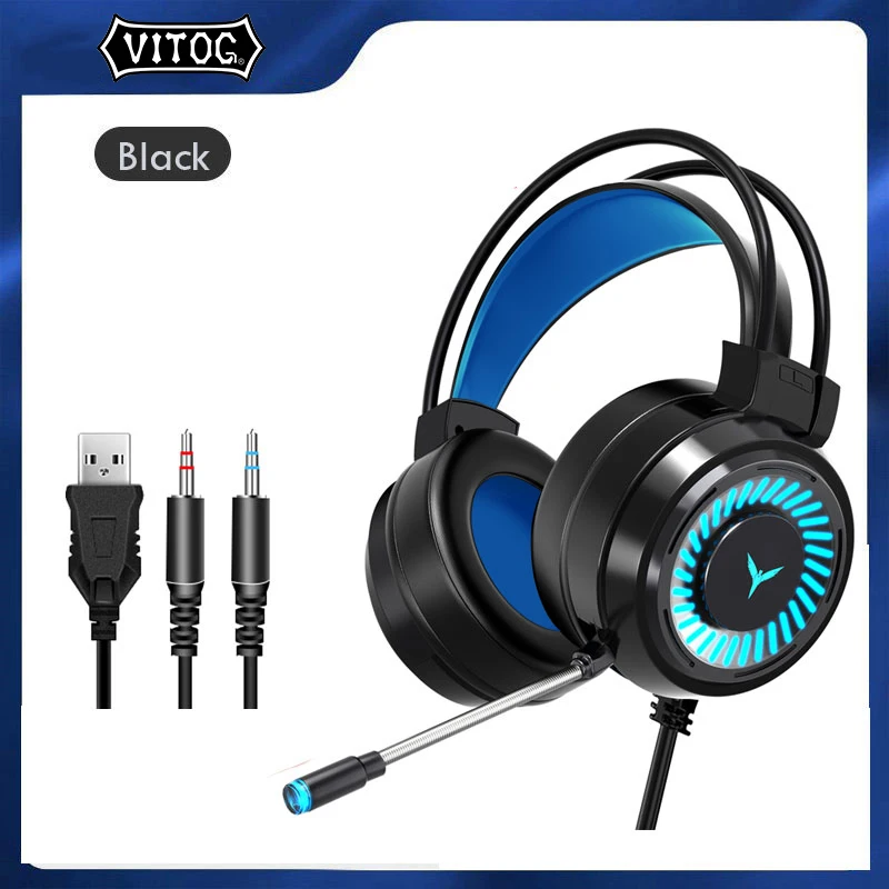 Video Gaming Headsets Gamer Headphones Surround Stereo Wired Earphones with Microphone USB Colourful Light PC Laptop Game Headse