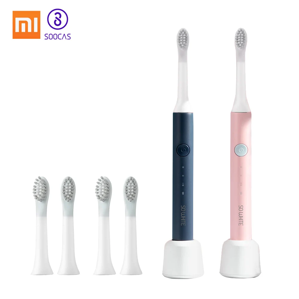Blue Pink EX3 4 head Xiaomi SO WHITE(PINJING) EX3 перезаряжаемая электрическая звуковая зубная щетка USB перезаряжаемая зубные зубы Глубокая чистка кистей водонепроницаемый - Цвет: Blue Pink EX3 4 head