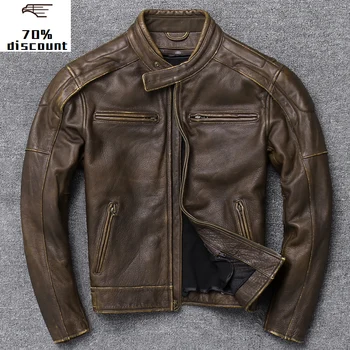 

2020 New Leather Jacket Men Men's Genuine chaqueta moto cuero Slim Fit Baseball sheepskin coat