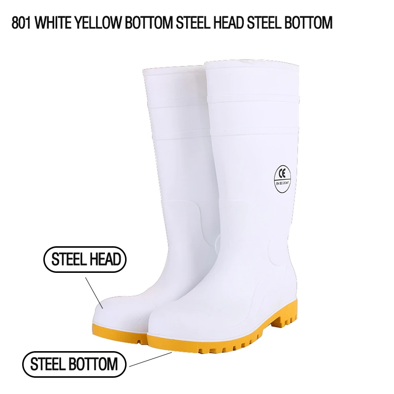 Botas de lluvia punta de acero de PVC, botas de seguridad blancas resistentes a químicos, Botas de lluvia de calidad, botas de seguridad para la industria de bebidas|Calzado de