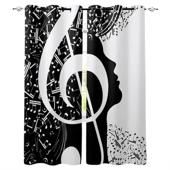

Music Girl Musical Note Eight Window Curtains Living Room Curtain Home Decor