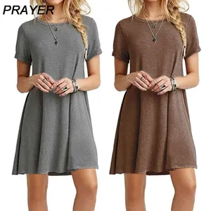 Women'S Short Sleeve Dress Solid Color Dress Large Size Round Neck Short Sleeve Loose Slim Fashion Commuter Casual Dress Womens