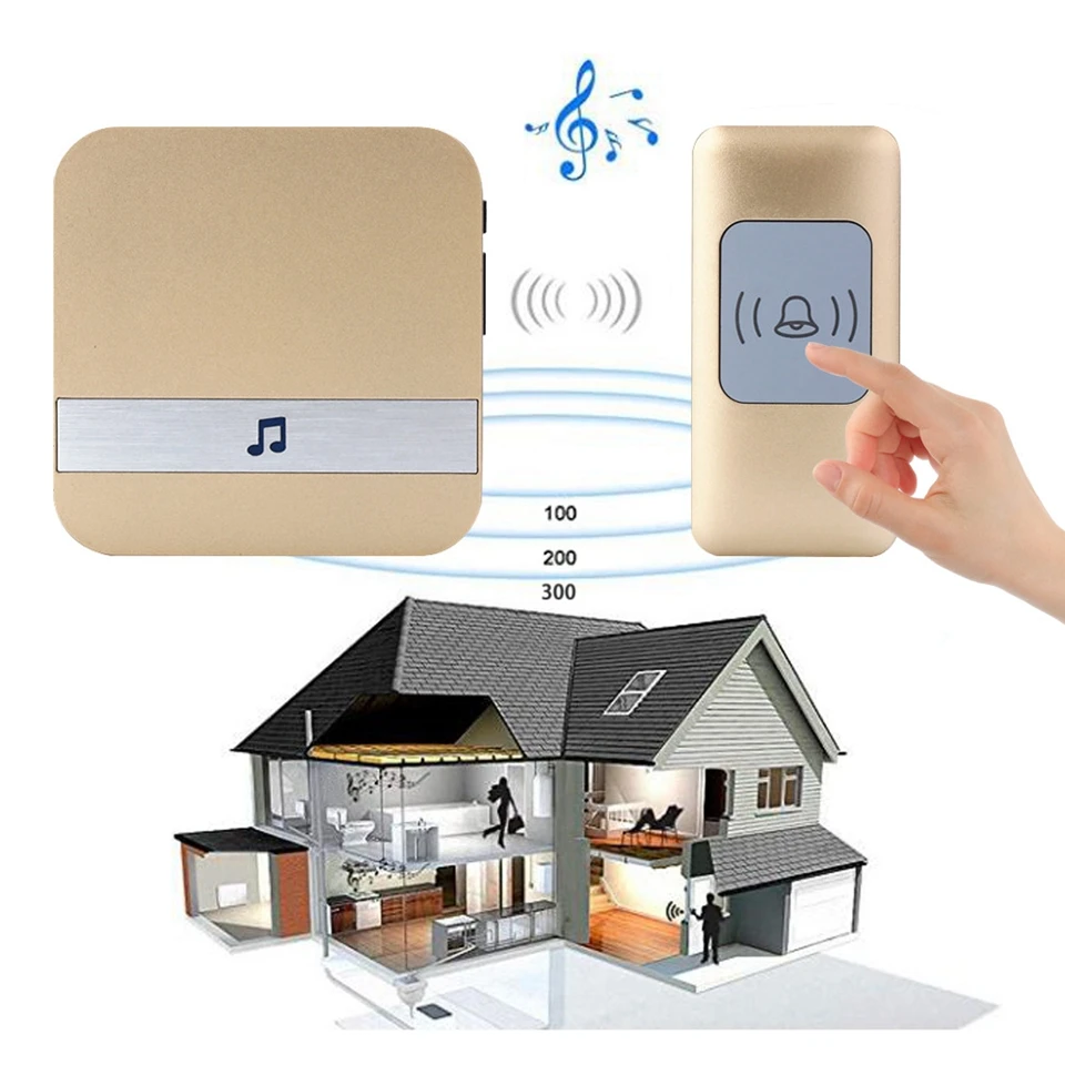 Outdoor Ring Wireless Doorbell Waterproof 300m Remote LED Light Door Bells Button Receiver Home Cordless Bell 52 Chimes 4 Volume