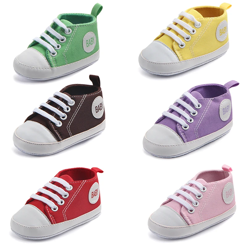 Детская парусиновая обувь с логотипом для новорожденных; обувь для кроваток; Повседневная парусиновая обувь с мягкой нескользящей подошвой для маленьких мальчиков; спортивные ботинки для девушек 0-12 месяцев