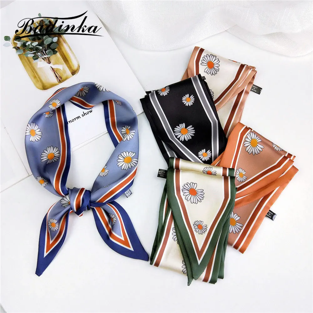 

2020 New Designer Daisy Flower Printed Neck Bandana Scarf Female Hair Handkerchief Ties for Women Bandeau Cheveux Femme Adulte