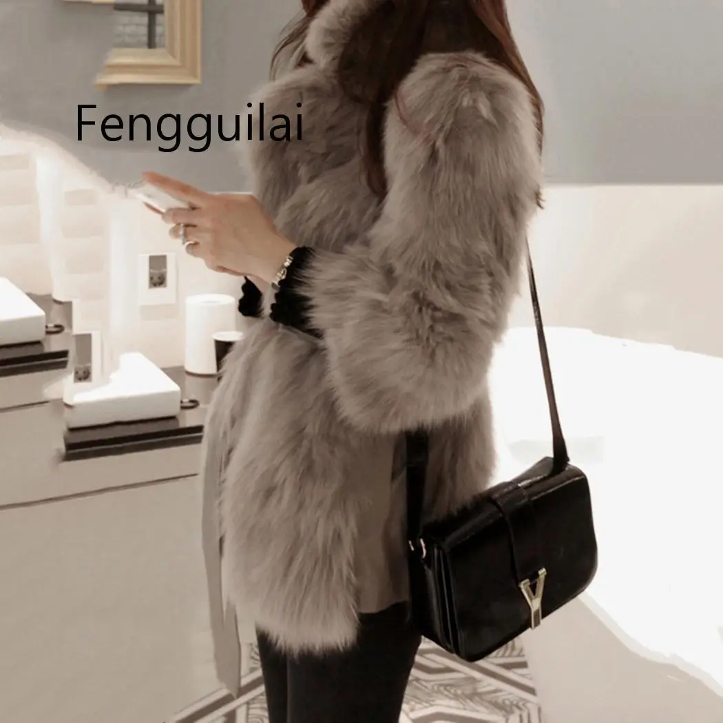 Luxury Women Faux Fox Fur Coat 2020 Winter Thick Warm Fluffy Fur Jacket Overcoat Elegant Female Fur Coats Outwear Fourrure Femme Luxury Women Faux Fox Fur Coat 2020 Winter Thick Warm Fluffy Fur Jacket Overcoat Elegant Female Fur Coats Outwear Fourrure Femme