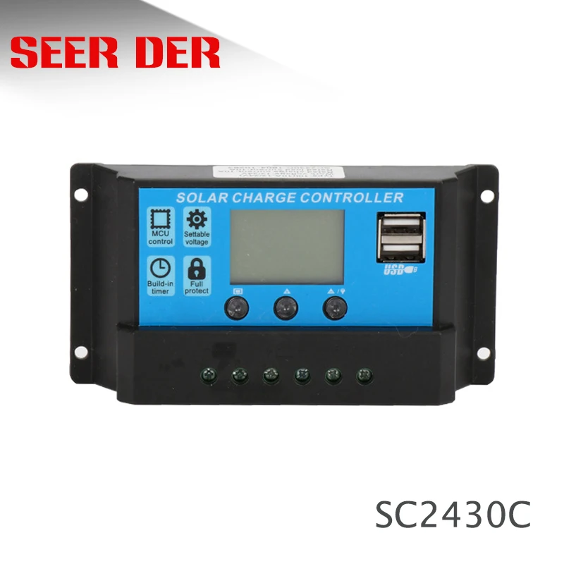 Contrôleur de Charge solaire avec écran LCD et double port USB, 12V/24V, 10/20/30A, régulateur automatique de Charge solaire avec PWM avec sortie de 5V